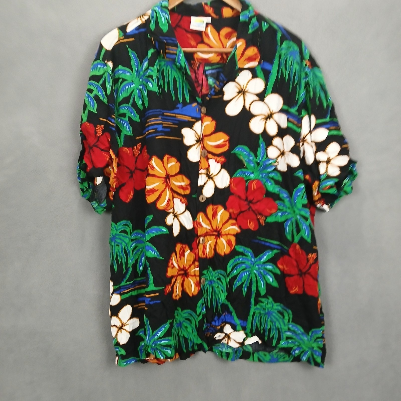 Makai Beach Wear Hawaiian Shirt Mens 2xl Multi Botanical Floral Collar Button-Up
